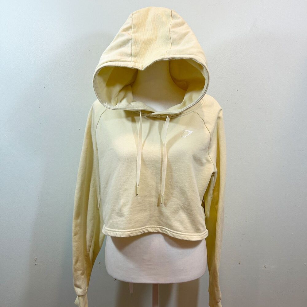 Gymshark Butter Yellow Cropped Hoodie Top Size Large Workout Athletic Gym
